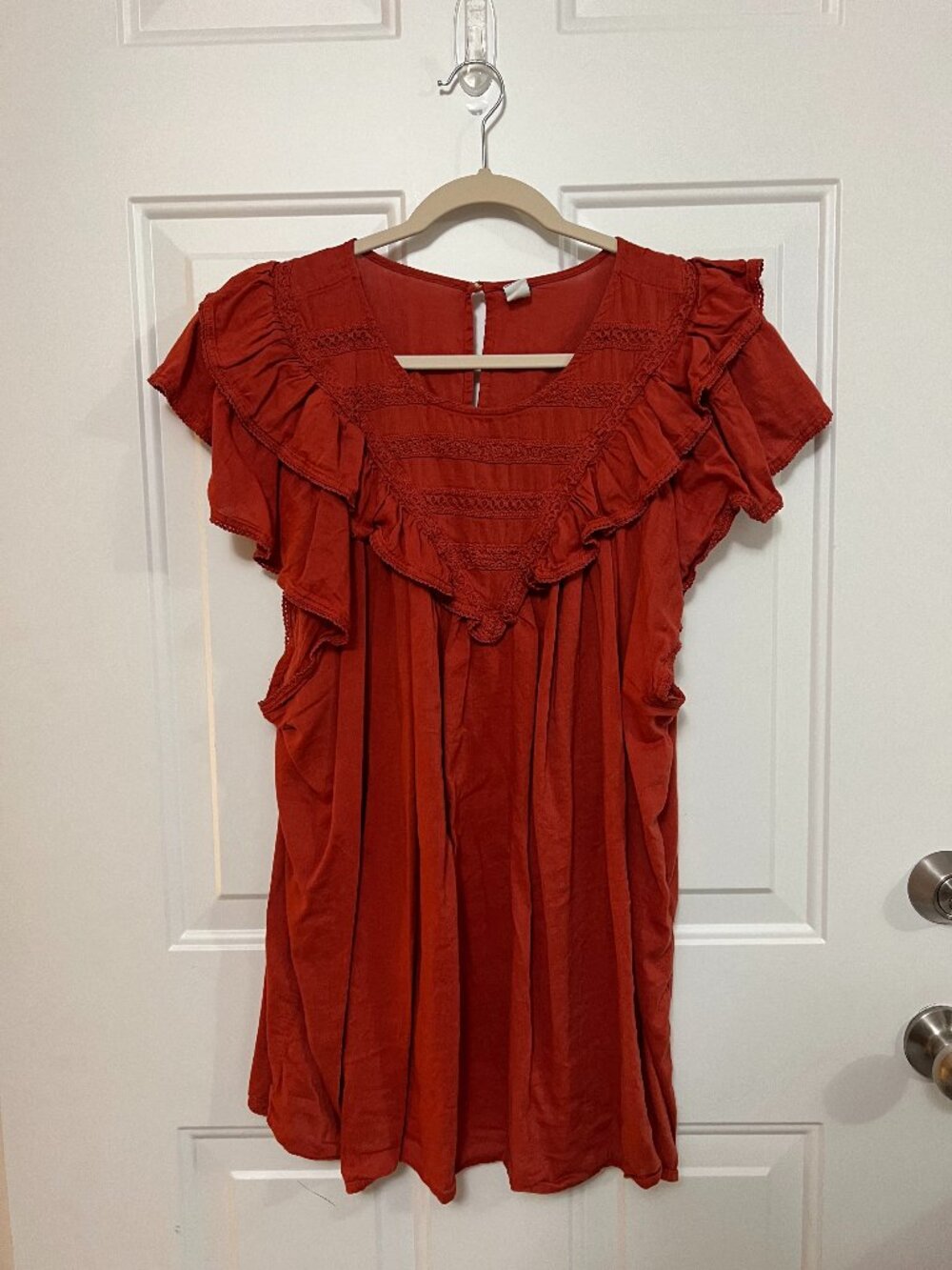 Old Navy Rust Ruffled Lace Trim Flutter Sleeve Blouse 4X